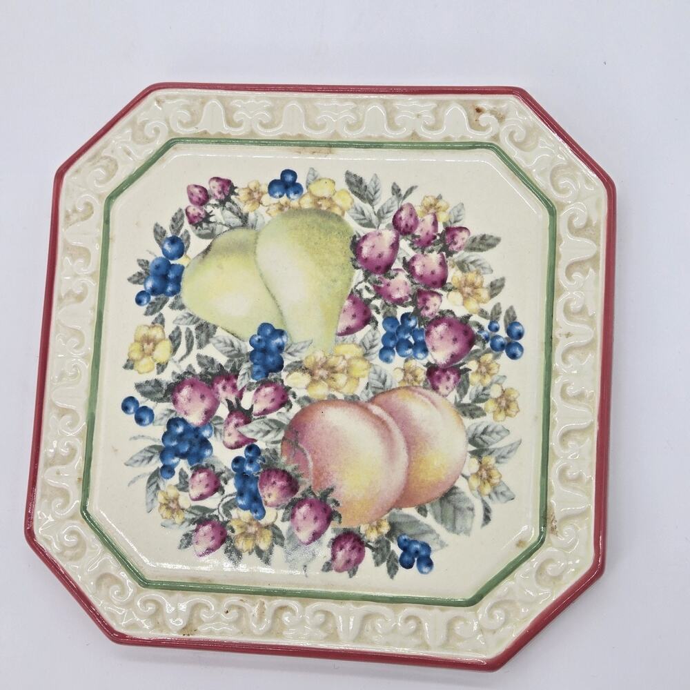 Vintage Avon Sweet Country Harvest 7" Trivet Floral Cottagecore Farmhouse Peasan